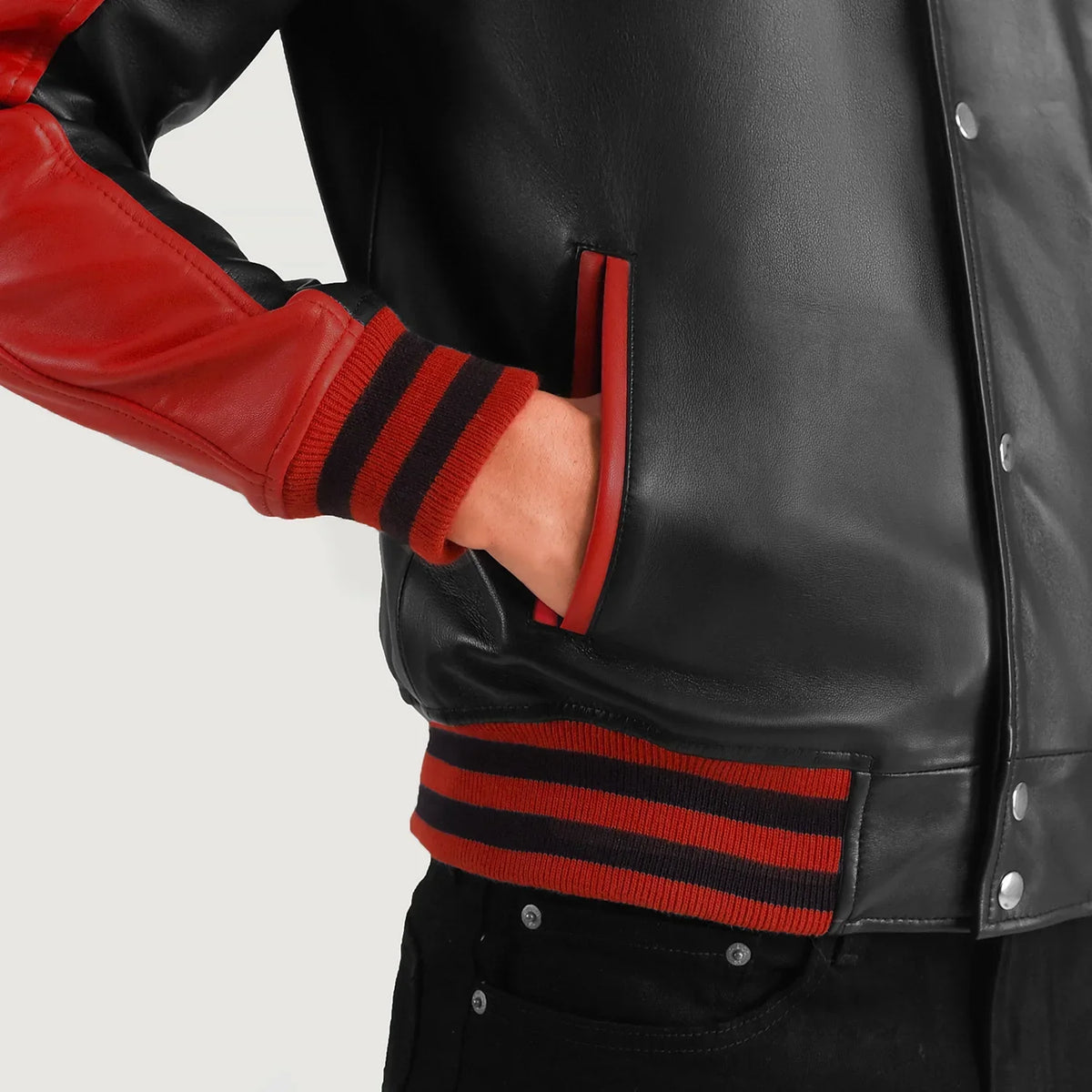 Terrance ブラック Varsity レザージャケット メンズ – alternate product view 6