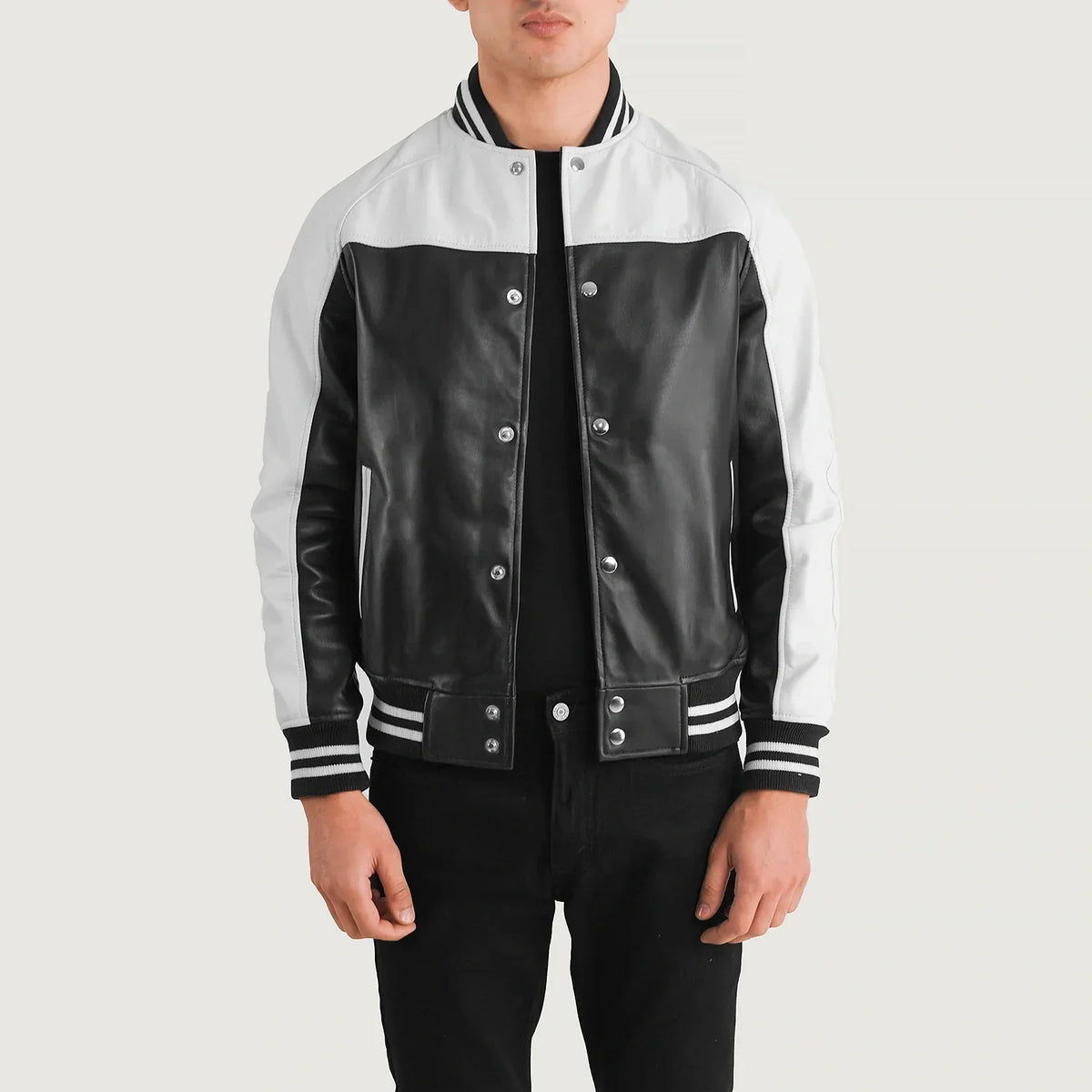Terrance ブラック Varsity レザージャケット メンズ – alternate product view 1