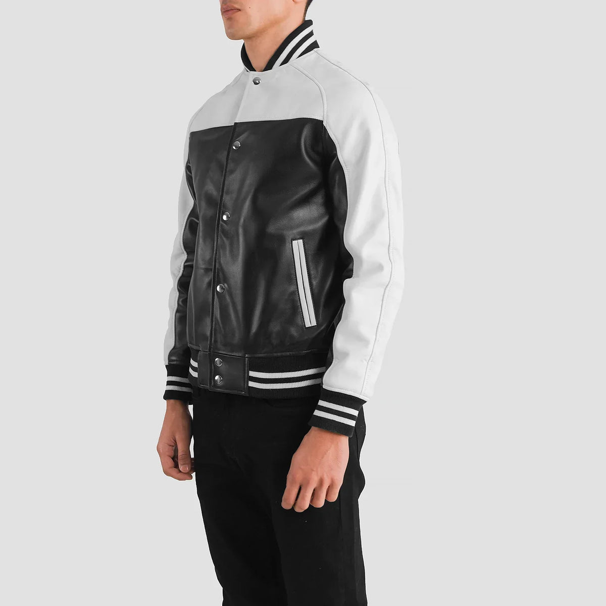 Terrance ブラック Varsity レザージャケット メンズ – alternate product view 2