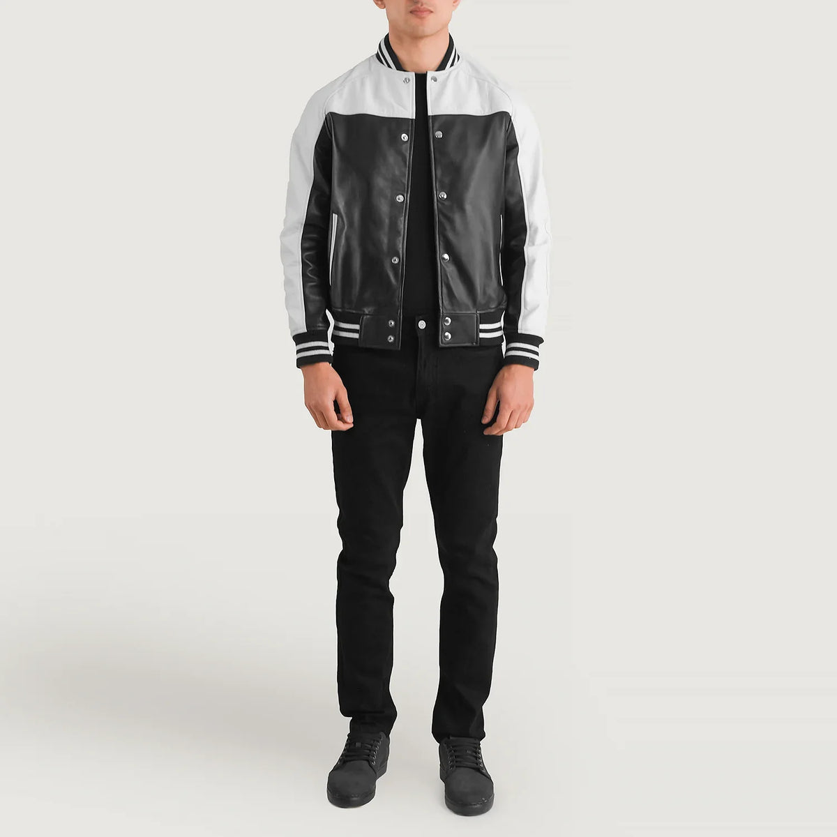 Terrance ブラック Varsity レザージャケット メンズ – alternate product view 3