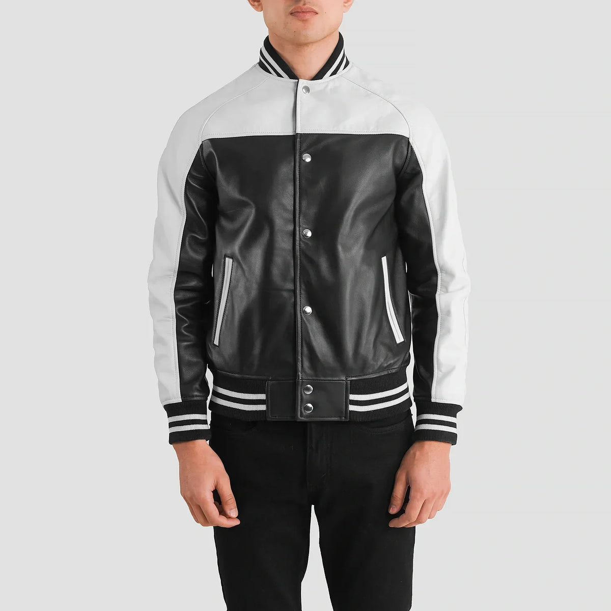 Terrance ブラック Varsity レザージャケット メンズ – alternate product view 4