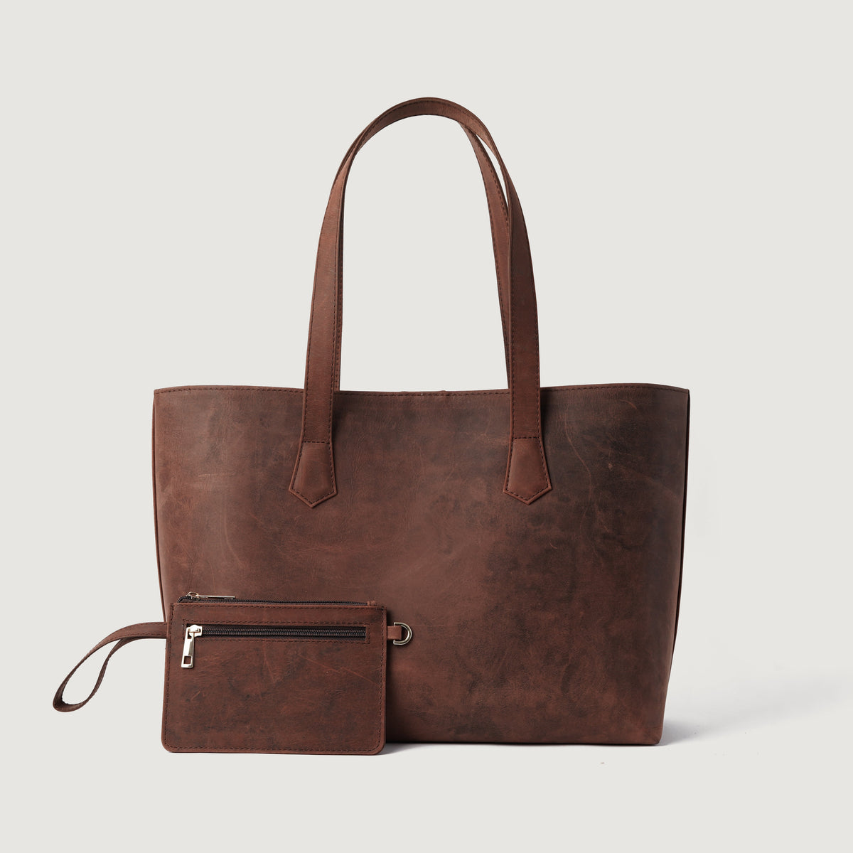 
The Bianca Vintage Distressed Brown Leather Tote Bag For Women in Distressed Brown Full-Grain Leather - Full Exterior 正面スタイル＆テーラードシルエット | 公式オンライン通販