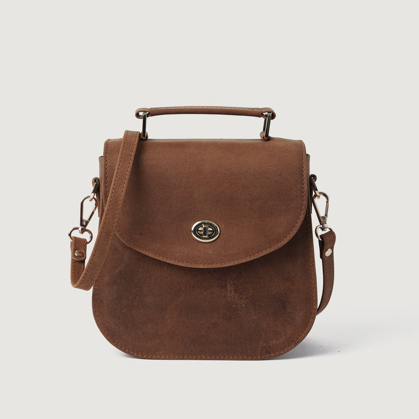 The Sandra Vintage タン Leather Saddle Bag