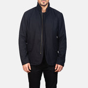 Men's Thomas ブラック Wool レザージャケット メンズ in Black Synthetic Wool - Front Profile View &amp; Tailored Silhouette | Buy Online
