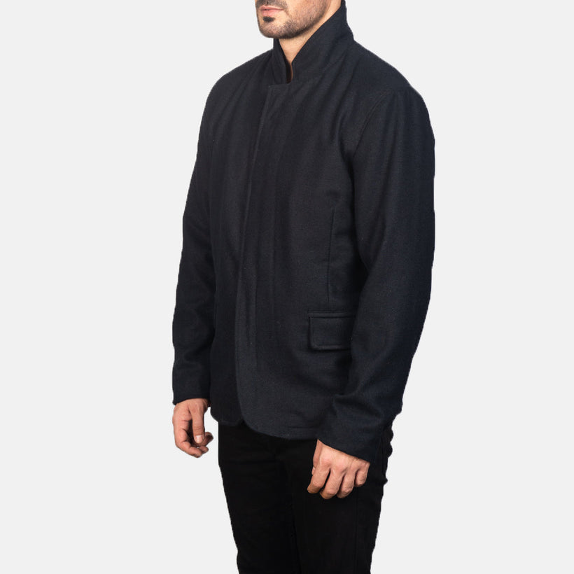 Thomas ブラック Wool レザージャケット メンズ