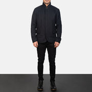 Men's Thomas ブラック Wool レザージャケット メンズ - Lateral Side Profile View Showing Sleeve Cut &amp; Athletic Taper Fit