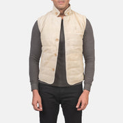 Men's Tony Off-White Suede Vest メンズ in Off-White Goatskin Suede - Front Profile View &amp; Tailored Silhouette | Buy Online