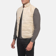 Off-White Goatskin Suede Leather Vest - Back View Showing Tailored Shoulder Fit &amp; Clean Hemline