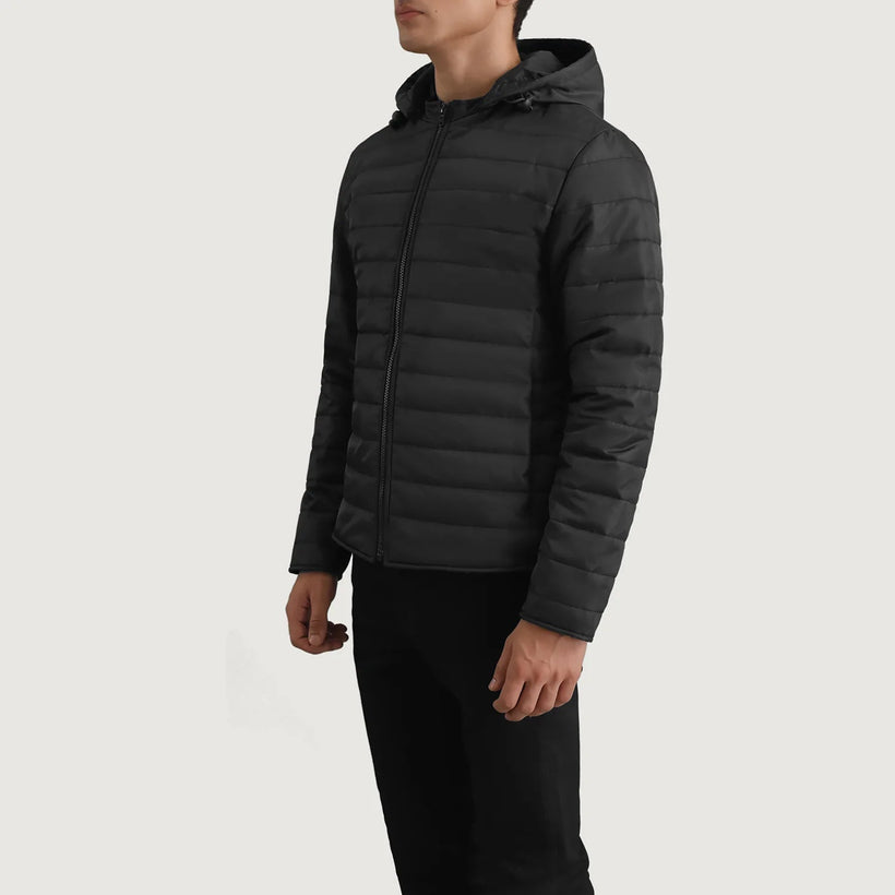 Tyler ブラック Hooded Puffer レザージャケット メンズ