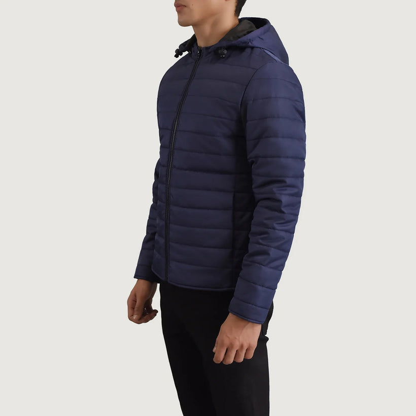 Tyler ブルー Hooded Puffer レザージャケット メンズ