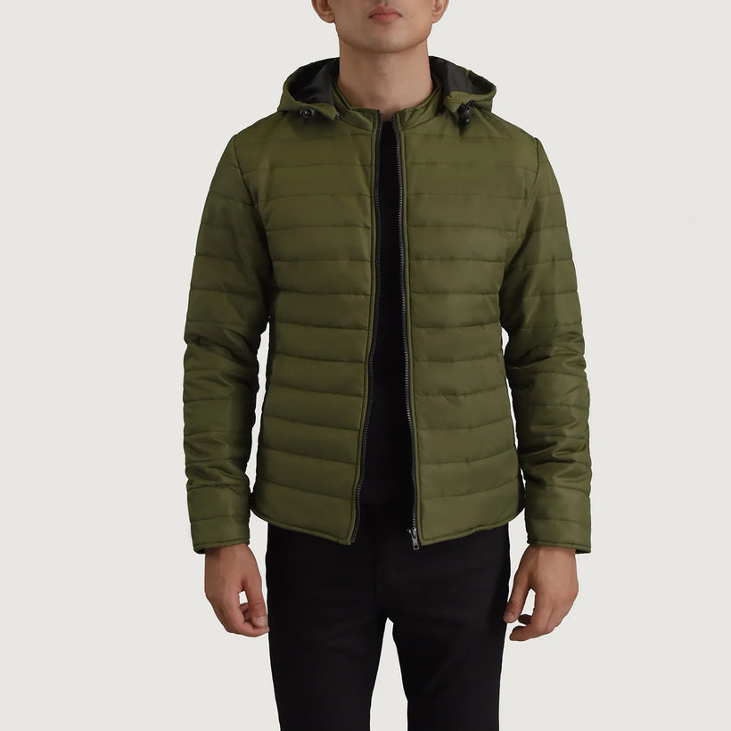 Tyler グリーン Hooded Puffer レザージャケット メンズ