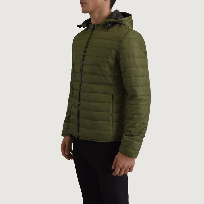 Tyler グリーン Hooded Puffer レザージャケット メンズ
