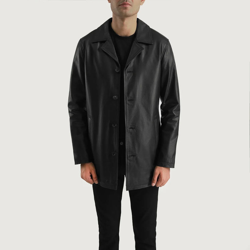 Urban Slate ブラック レザーコート メンズ