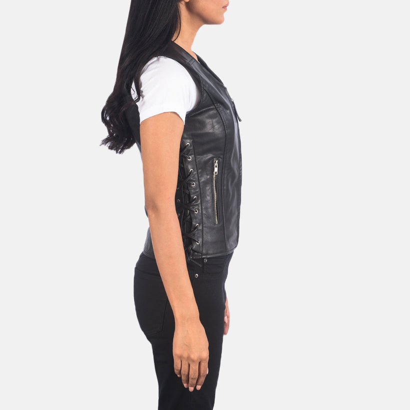 Vanda ブラック Leather Biker Vest レディース