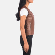 
Brown Sheepskin Leather Biker Jacket - 美しい肩のラインと裾の仕立てが際立つ背面ビュー