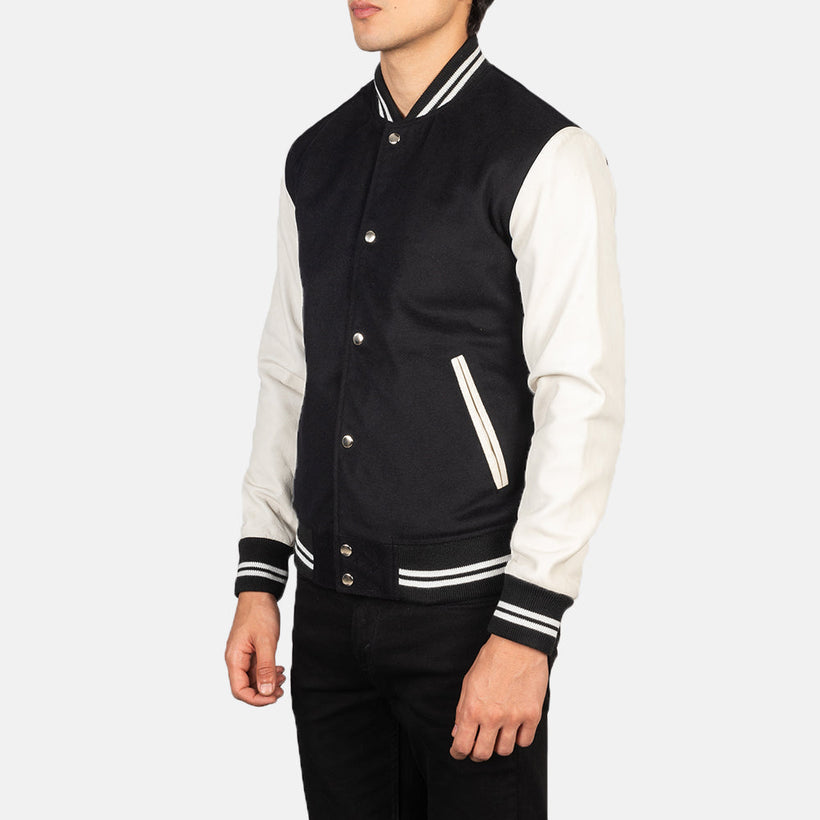 Vaxton ブラック & White Hybrid Varsity レザージャケット メンズ
