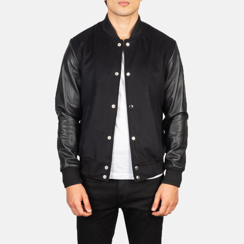 Vaxton ブラック Hybrid Varsity レザージャケット メンズ