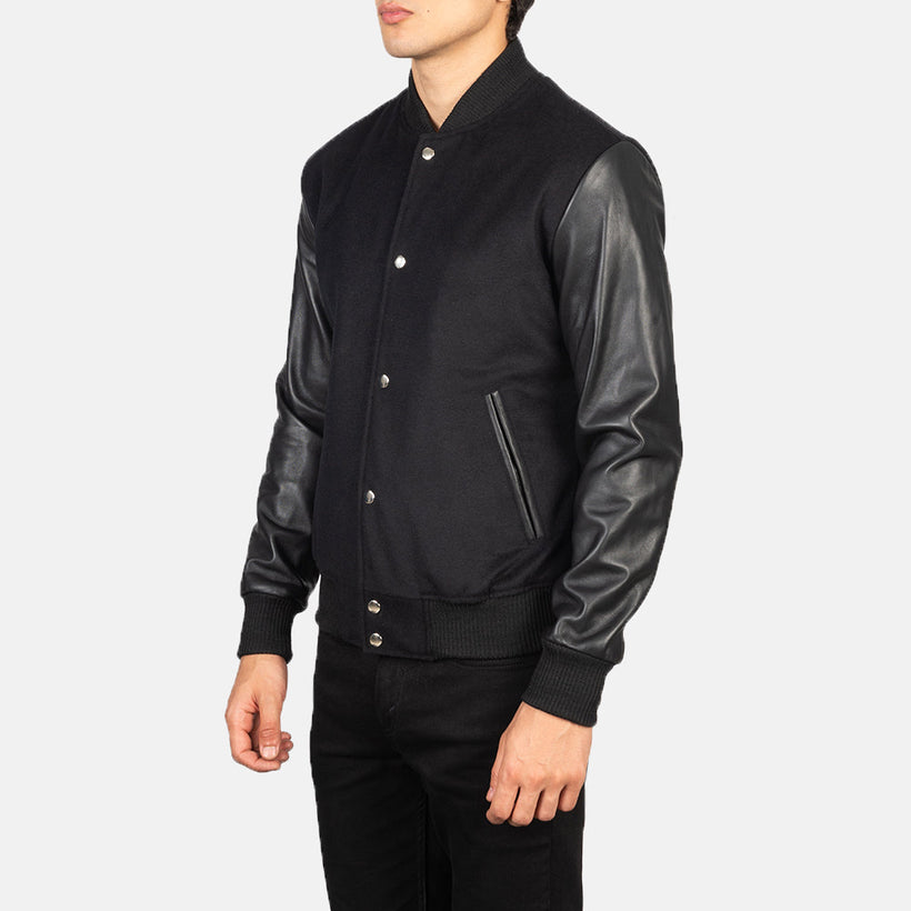 Vaxton ブラック Hybrid Varsity レザージャケット メンズ