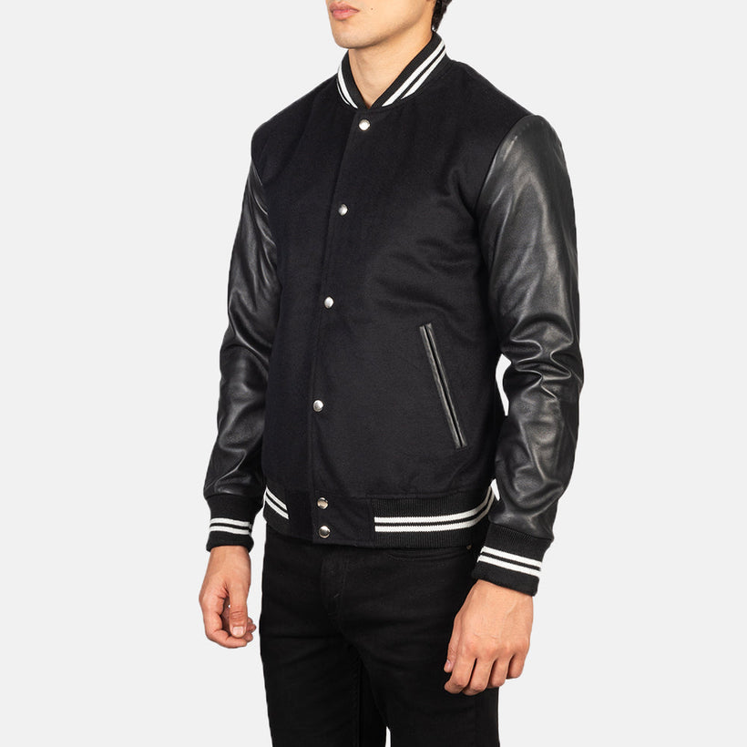 Vaxton ブラック Striped Hybrid Varsity レザージャケット メンズ