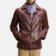 
Brown Sheepskin leather Coat - 美しい肩のラインと裾の仕立てが際立つ背面ビュー