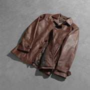 
Open Hem & Hem Craftsmanship Construction Detail on Vincent Alley ブラウン レザージャケット メンズ