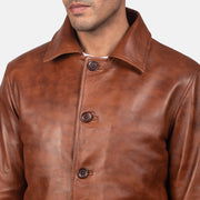Waffle ブラウン レザージャケット メンズ - Lateral Side Profile View Showing Sleeve Cut &amp; Athletic Taper Fit