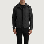 
Wesley ブラック Hooded Windbreaker レザージャケット メンズ ブラック カウハイド本革 - 正面スタイル＆テーラードシルエット | 公式オンライン通販