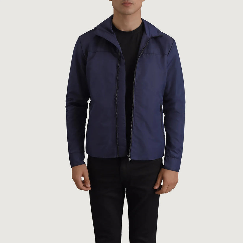 Wesley ブルー Hooded Windbreaker レザージャケット メンズ