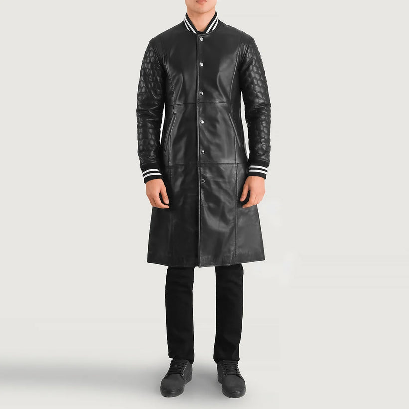 Wilde ブラック Leather Varsity レザーコート メンズ
