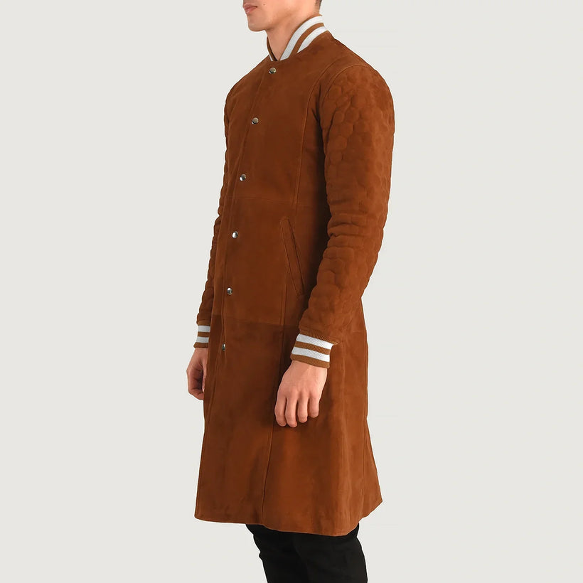 Wilde ブラウン Suede Varsity レザーコート メンズ