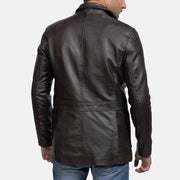 Men's Wine ブラック レザーテーラードブレザー メンズ - Lateral Side Profile View Showing Sleeve Cut &amp; Athletic Taper Fit