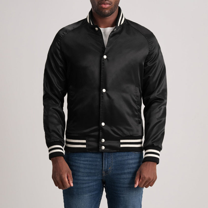 Xander ブラック Varsity レザージャケット メンズ