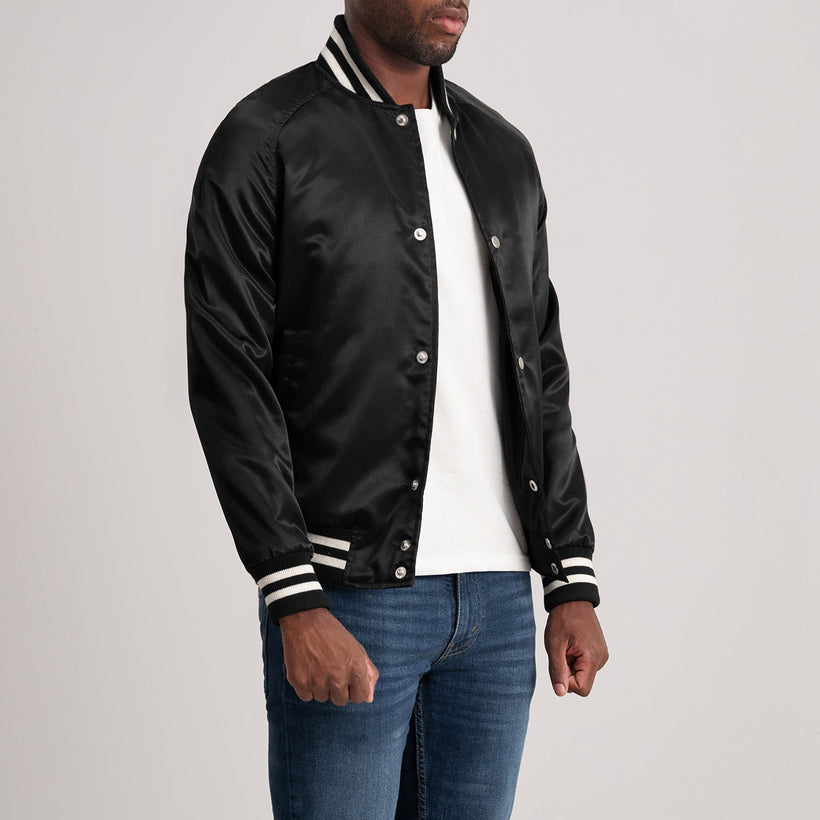 Xander ブラック Varsity レザージャケット メンズ