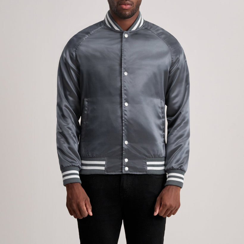 Xander Grey Varsity レザージャケット メンズ