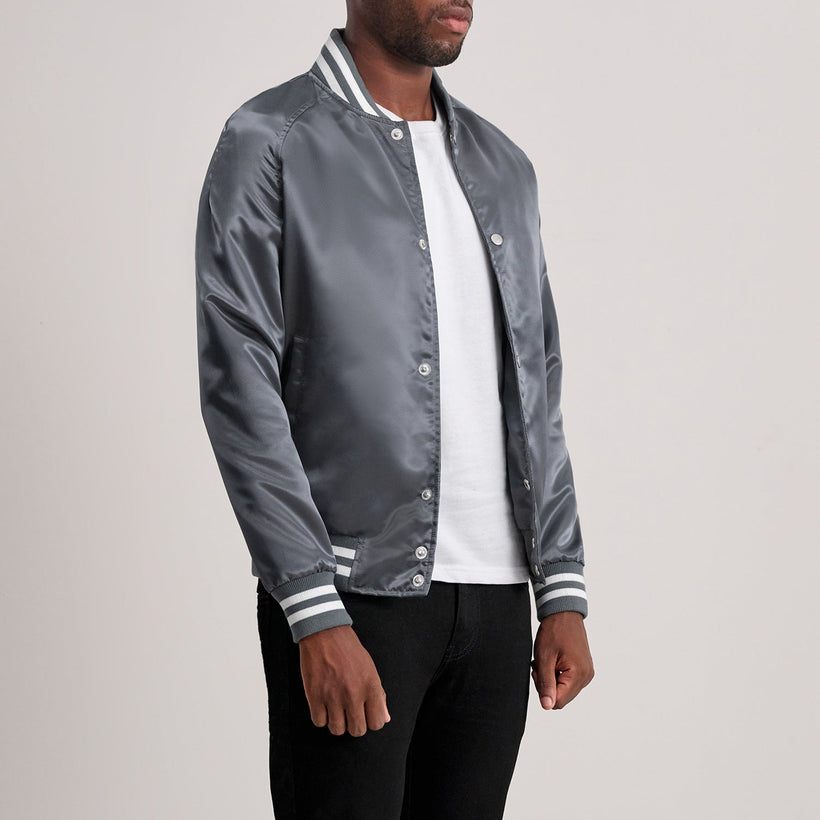 Xander Grey Varsity レザージャケット メンズ