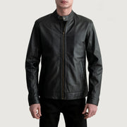 Zen ブラック レザーライダースジャケット メンズ in Black Sheepskin Leather - Front Profile View &amp; Tailored Silhouette | Buy Online