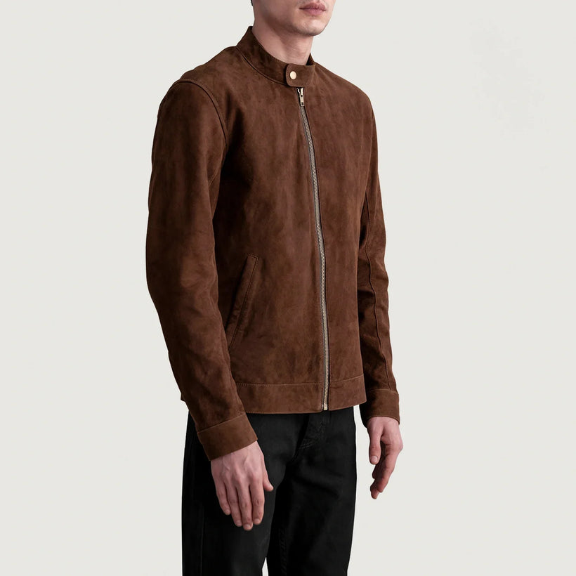 Zen ブラウン Suede レザーライダースジャケット メンズ