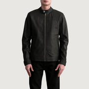 Zen Tumbled ブラウン レザーライダースジャケット メンズ - Lateral Side Profile View Showing Sleeve Cut &amp; Athletic Taper Fit